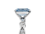 White gold Fancy Blue Emerald  Milgrain Bezel Diamond Engagement Ring with Solitaire Prong Setting_148