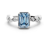 White gold Fancy Blue Emerald  Milgrain Marquise Diamond Twist Band Ring_74