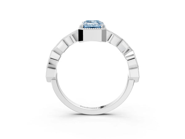 White gold Fancy Blue Emerald  Milgrain Marquise Diamond Twist Band Ring
