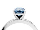 White gold Fancy Blue Emerald  Milgrain Pave Diamond Engagement Ring with Four-Prong Setting_136