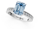 White gold Fancy Blue Emerald  Milgrain Pave Diamond Engagement Ring with Four-Prong Setting_153