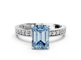White gold Fancy Blue Emerald  Milgrain Pave Diamond Engagement Ring with Four-Prong Setting_155