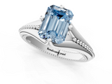 White gold Fancy Blue Emerald  Solitaire Beaded Band Six-Prong Setting_1