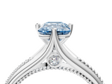 White gold Fancy Blue Emerald  Solitaire Beaded Band Six-Prong Setting_4