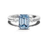 White gold Fancy Blue Emerald  Solitaire Beaded Band with Four-Prong Setting_24