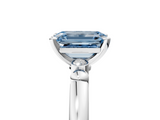 White gold Fancy Blue Emerald  Solitaire Beaded Band with Four-Prong Setting_29
