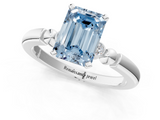 White gold Fancy Blue Emerald  Solitaire Beaded Band with Four-Prong Setting_29