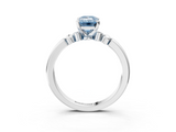 White gold Fancy Blue Emerald  Solitaire Beaded Band with Four-Prong Setting_31