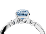White gold Fancy Blue Emerald  Solitaire Beaded Band with Four-Prong Setting_32