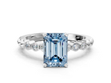 White gold Fancy Blue Emerald  Solitaire Bezel Accent Diamond Engagement Ring with Beaded Band and Four-Prong Setting_53