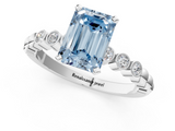 White gold Fancy Blue Emerald  Solitaire Bezel Accent Diamond Engagement Ring with Beaded Band and Four-Prong Setting_54