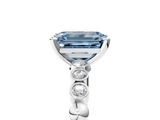 White gold Fancy Blue Emerald  Solitaire Bezel Accent Diamond Engagement Ring with Beaded Band and Four-Prong Setting_58