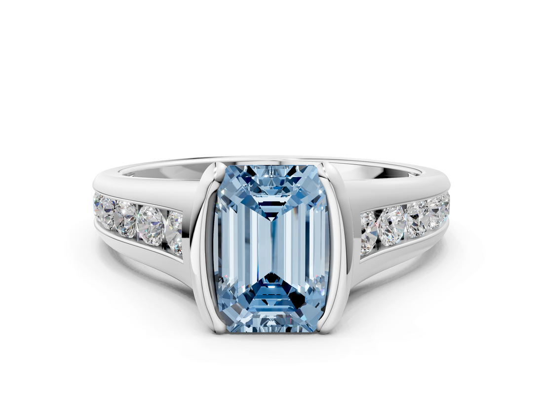 White gold Fancy Blue Emerald  Solitaire Bezel-Set Diamond Ring with Channel-Set Band_37