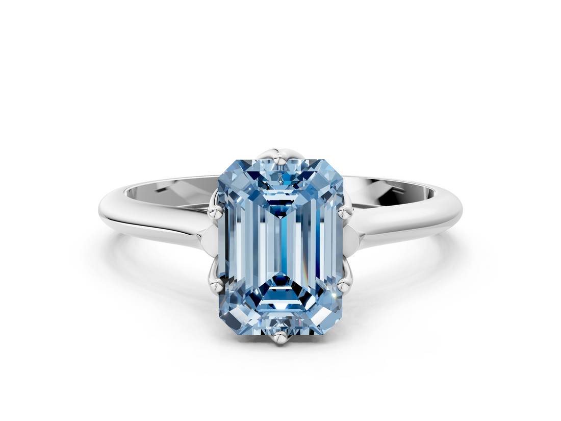 White gold Fancy Blue Emerald  Solitaire Cathedral Diamond Ring with Six-Prong Setting_17