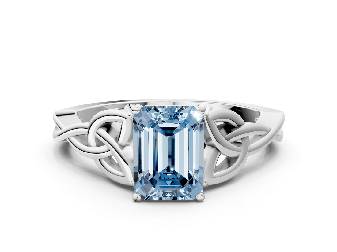 White gold Fancy Blue Emerald  Solitaire Celtic Knot Engagement Ring with Four-Prong Setting_76