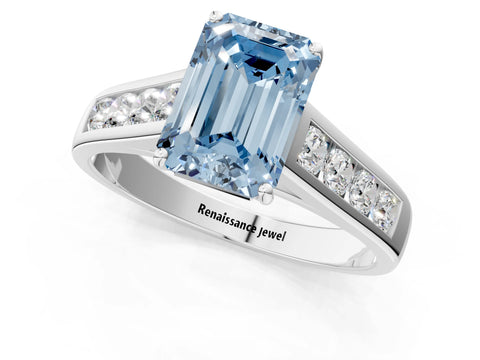 White gold Fancy Blue Emerald  Solitaire Channel-Set Diamond Engagement Ring with Four-Prong Setting_32