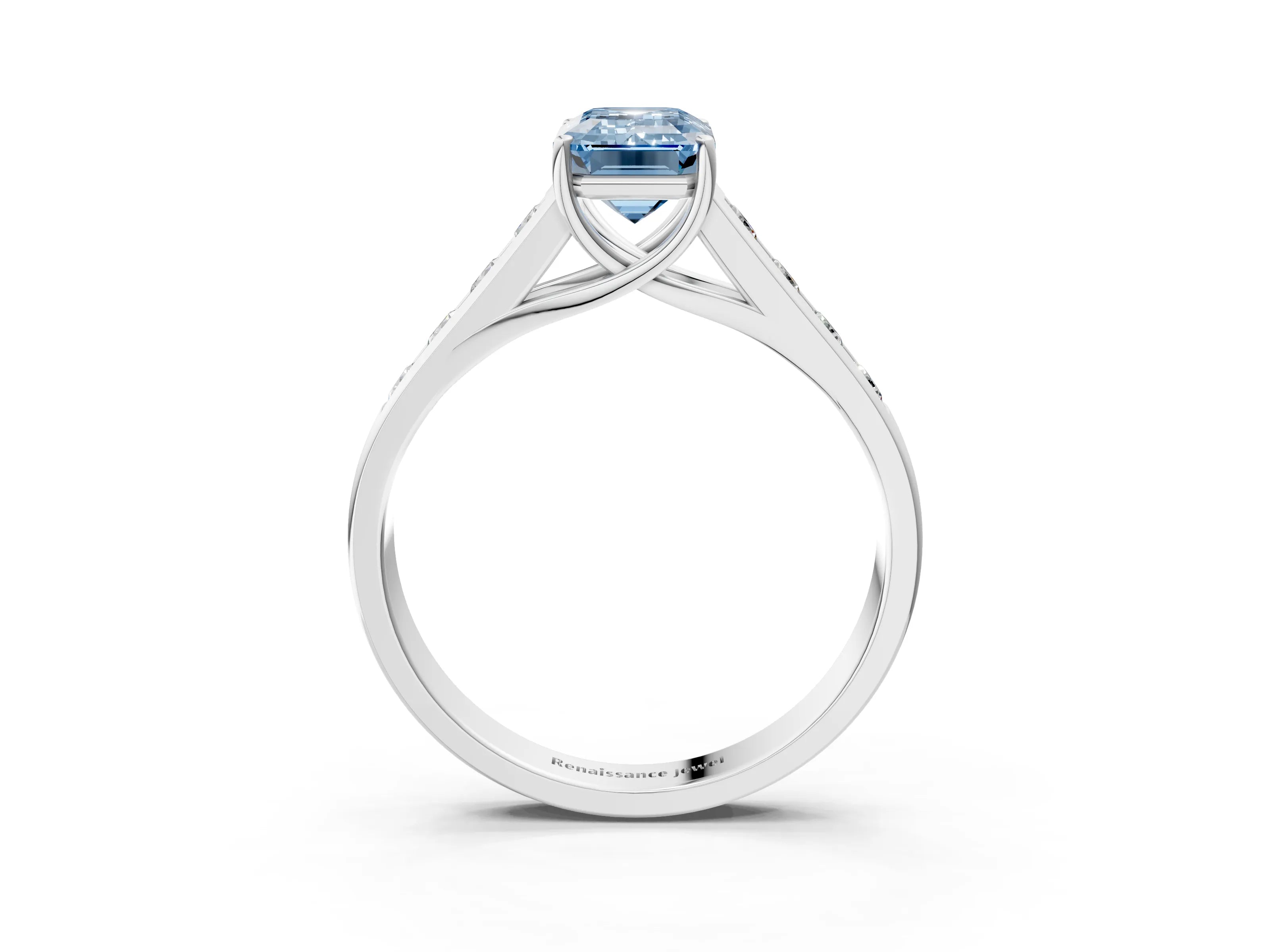 White gold Fancy Blue Emerald  Solitaire Channel-Set Diamond Engagement Ring with Four-Prong Setting_34