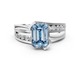 White gold Fancy Blue Emerald  Solitaire Channel-Set Split Shank Ring with Tension Prong Setting_3