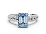 White gold Fancy Blue Emerald  Solitaire Chevron Pave Diamond Engagement Ring with Six-Prong Setting_3