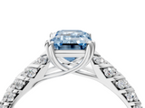 White gold Fancy Blue Emerald  Solitaire Chevron Pave Diamond Engagement Ring with Six-Prong Setting_7
