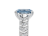 White gold Fancy Blue Emerald  Solitaire Chevron Pave Diamond Engagement Ring with Six-Prong Setting_8