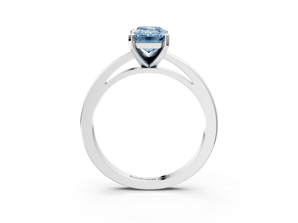 White gold Fancy Blue Emerald  Solitaire Diamond Engagement Ring with Four-Prong Setting on a Classic Band