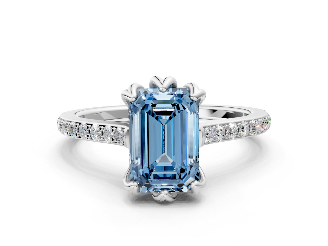 White gold Fancy Blue Emerald  Solitaire Diamond Engagement Ring with Pave Band and Six-Prong Setting_20