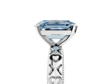 White gold Fancy Blue Emerald  Solitaire Diamond Engagement Ring with XO Engraved Band and Four-Prong Setting 5
