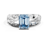 White gold Fancy Blue Emerald  Solitaire Diamond Leaf Vine Band with Prong Setting_54