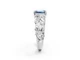 White gold Fancy Blue Emerald  Solitaire Diamond Leaf Vine Band with Prong Setting_54