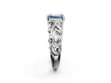 White gold Fancy Blue Emerald  Solitaire Diamond Leaf Vine Band with Prong Setting_56