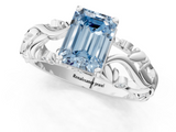White gold Fancy Blue Emerald  Solitaire Diamond Leaf Vine Band with Prong Setting_56