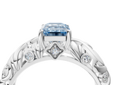 White gold Fancy Blue Emerald  Solitaire Diamond Leaf Vine Band with Prong Setting_57