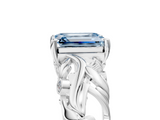 White gold Fancy Blue Emerald  Solitaire Diamond Leaf Vine Band with Prong Setting_58