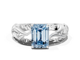 White gold Fancy Blue Emerald  Solitaire Diamond Leaf Vine Band with Prong Setting_71