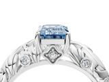 White gold Fancy Blue Emerald  Solitaire Diamond Leaf Vine Band with Prong Setting_74