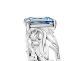 White gold Fancy Blue Emerald  Solitaire Diamond Leaf Vine Band with Prong Setting_75