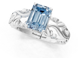 White gold Fancy Blue Emerald  Solitaire Diamond Leaf Vine Band with Prong Setting_75