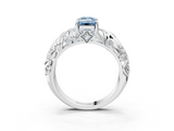 White gold Fancy Blue Emerald  Solitaire Diamond Leaf Vine Band with Prong Setting_77
