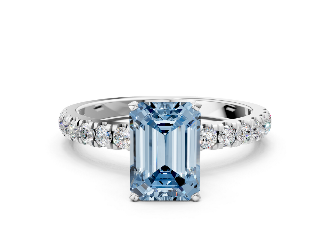 White gold Fancy Blue Emerald  Solitaire Diamond Pavé Band with Four-Prong Setting_28