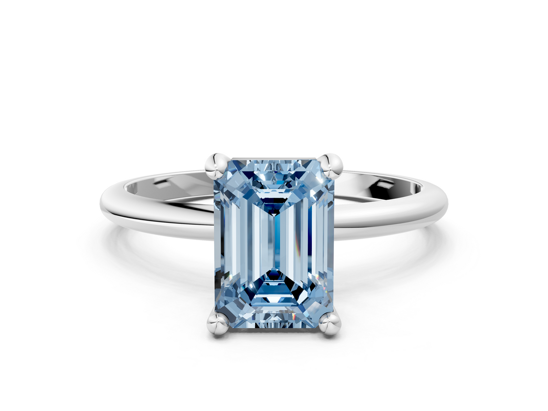 White gold Fancy Blue Emerald  Solitaire Diamond Ring with 4-Prong Setting on a Classic Band_3