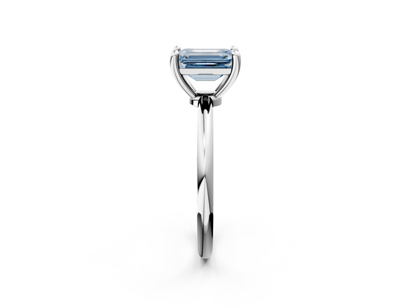 White gold Fancy Blue Emerald  Solitaire Diamond Ring with 4-Prong Setting on a Classic Band