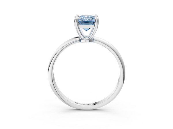 White gold Fancy Blue Emerald  Solitaire Diamond Ring with 4-Prong Setting on a Classic Band