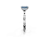 White gold Fancy Blue Emerald  Solitaire Diamond Ring with Bamboo Band and Four-Prong Setting_70
