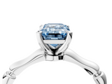 White gold Fancy Blue Emerald  Solitaire Diamond Ring with Bamboo Band and Four-Prong Setting_72