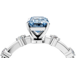 White gold Fancy Blue Emerald  Solitaire Diamond Ring with Bezel Set Side Stones and Prong Setting_7