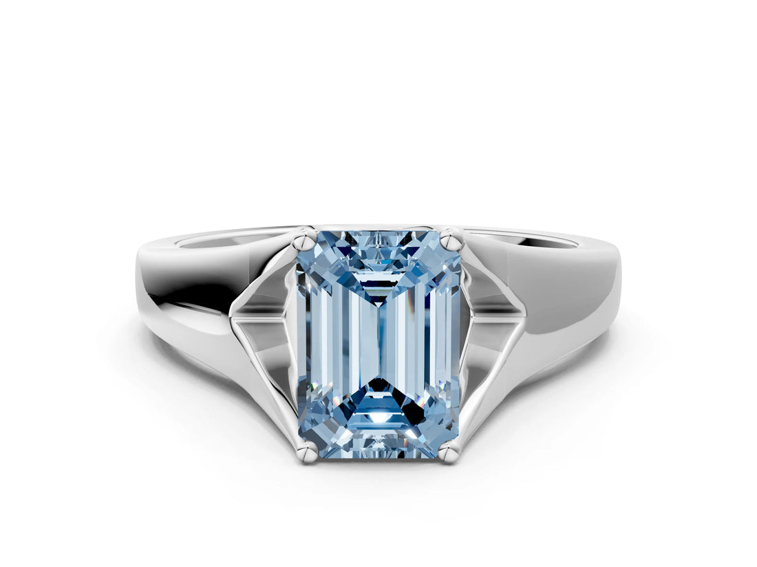 White gold Fancy Blue Emerald  Solitaire Diamond Ring with Cathedral Band and Four-Prong Setting_65