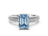 White gold Fancy Blue Emerald  Solitaire Diamond Ring with Channel Set Band and Six-Prong Setting_48