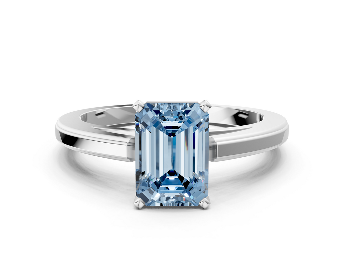 White gold Fancy Blue Emerald  Solitaire Diamond Ring with Four-Prong Setting and Classic Band_3