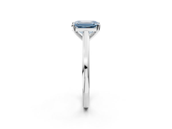 Platinum Fancy Blue Emerald  Solitaire Diamond Ring with Four-Prong Setting and Classic Band